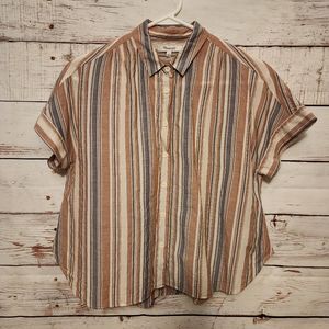 Madewell- Linen Blend Hilltop Striped Short Sleeve Button Down..size Small